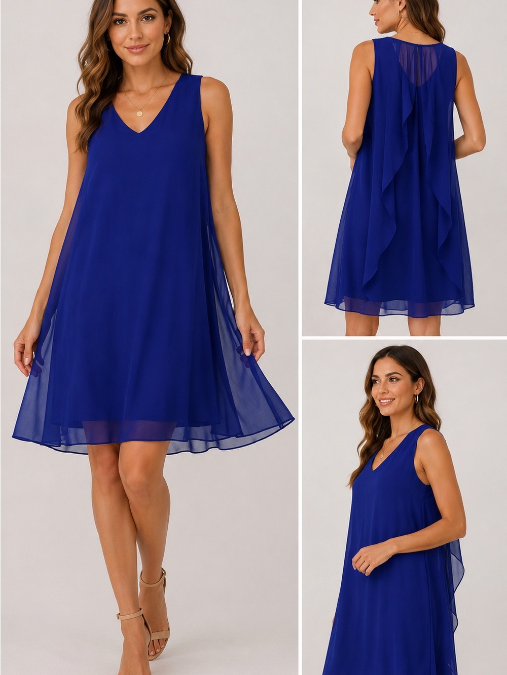 BCX Royal Blue Sleeveless V-Neck Chiffon Midi Dress